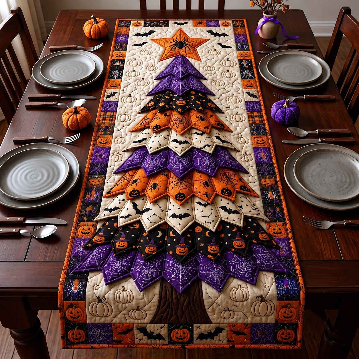 Purple and Orange Patchwork Tree Table Runner