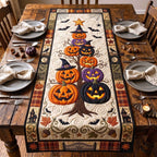 Stacked Pumpkins with Witch Hat Table Runner