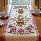 Golden Bee with Pink Roses Table Runner