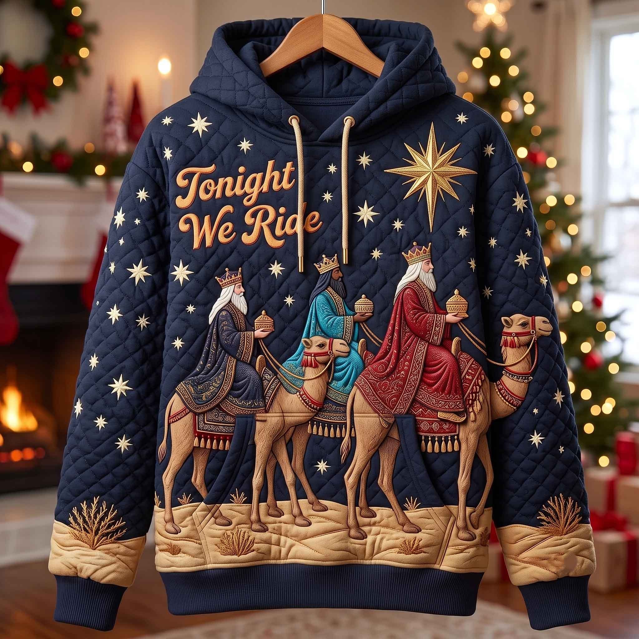 Tonight We Ride Wise Men on Navy hoodie, all-over print