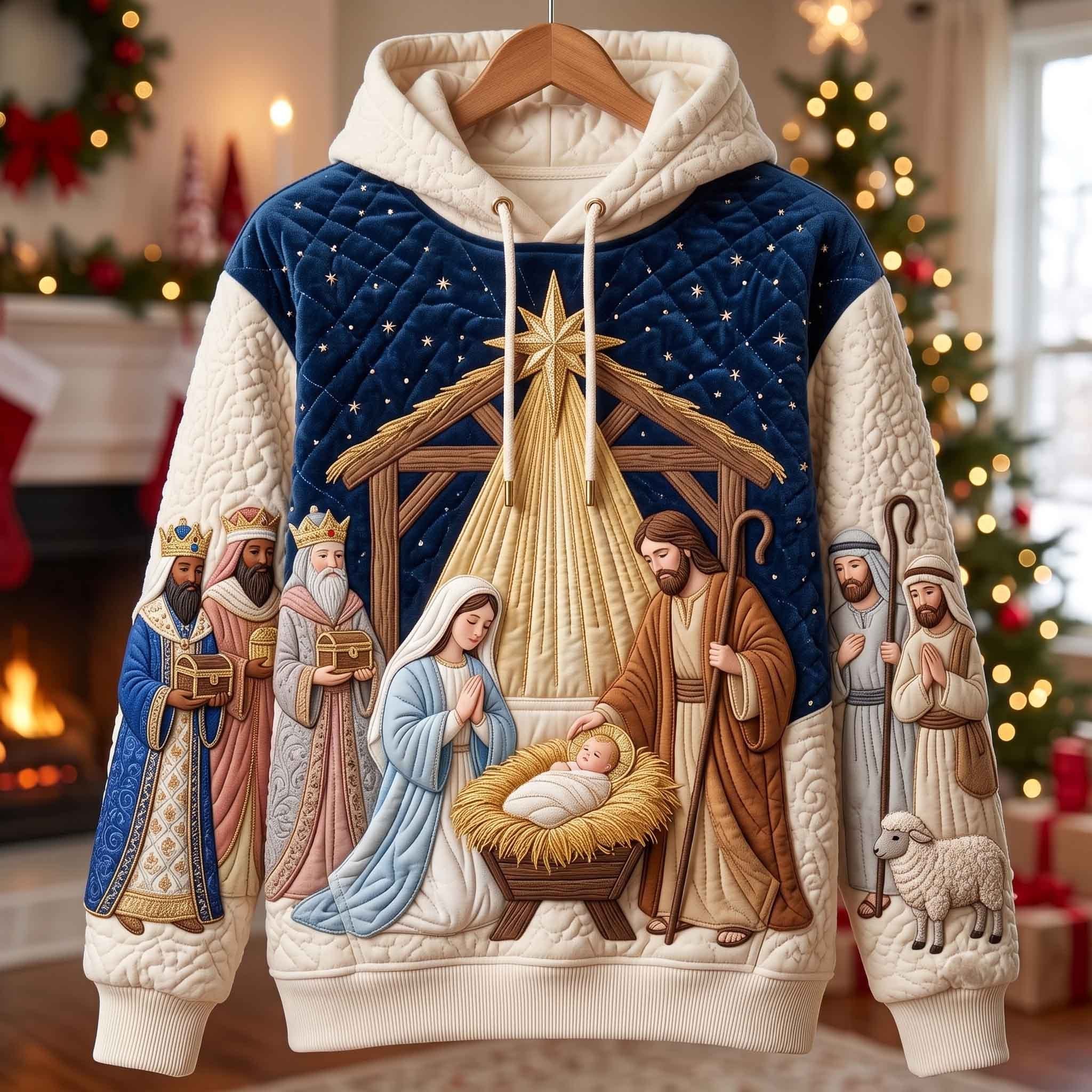 Nativity with the Wise Men on Cream hoodie, all-over print