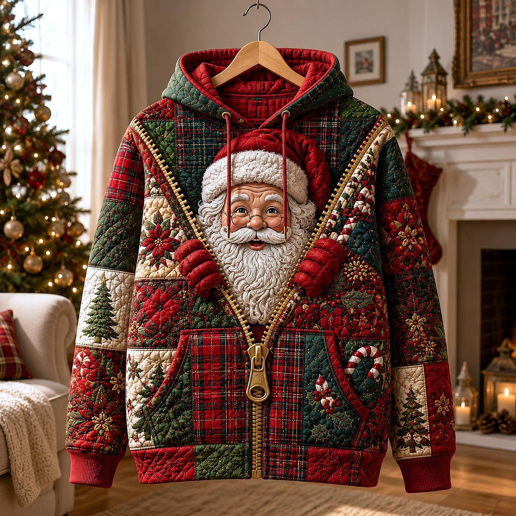 Santa in a Plaid Christmas Coat hoodie, all-over print