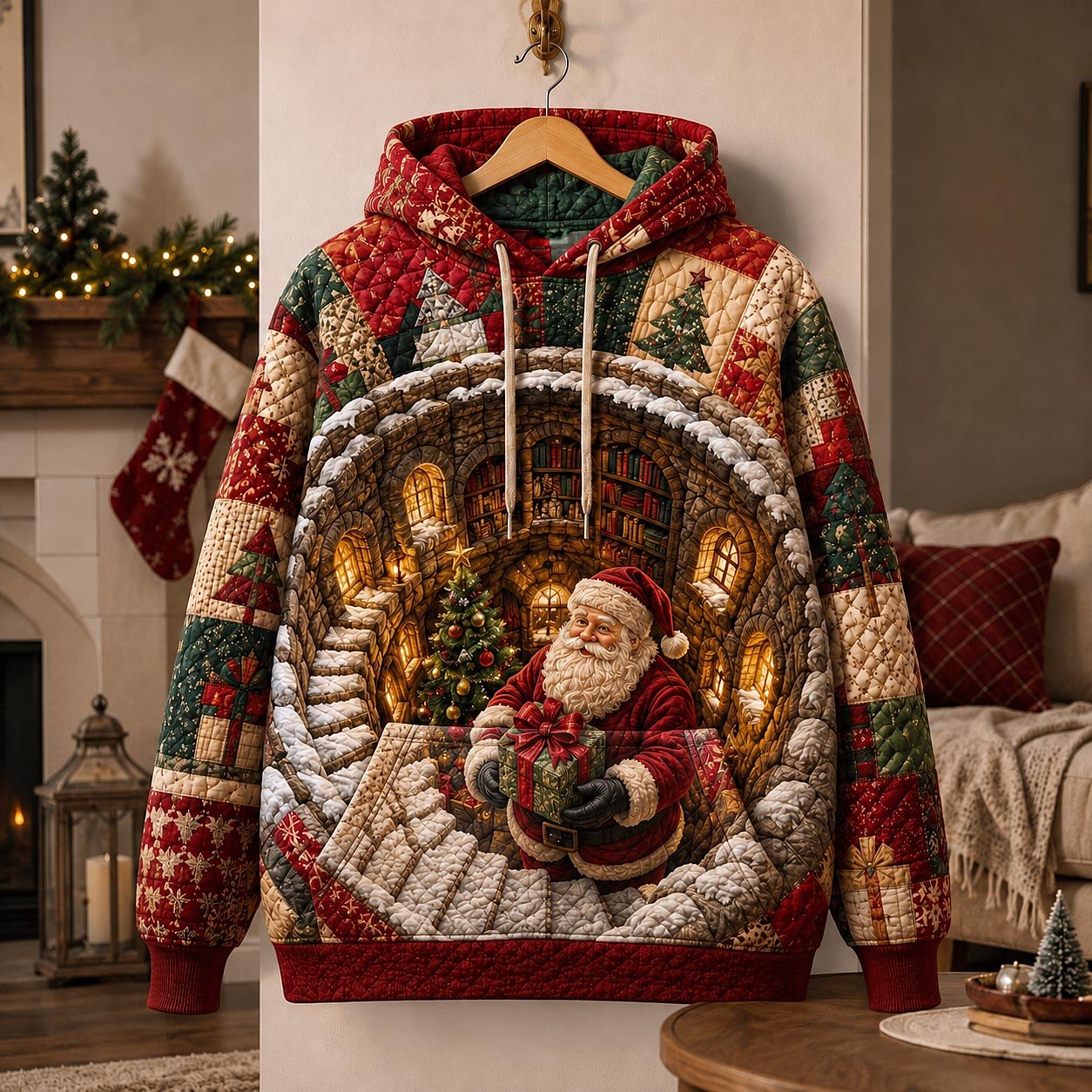 Santa at the Cottage Doorway hoodie, all-over print