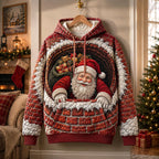 Santa in a Red Gift Basket hoodie, all-over print