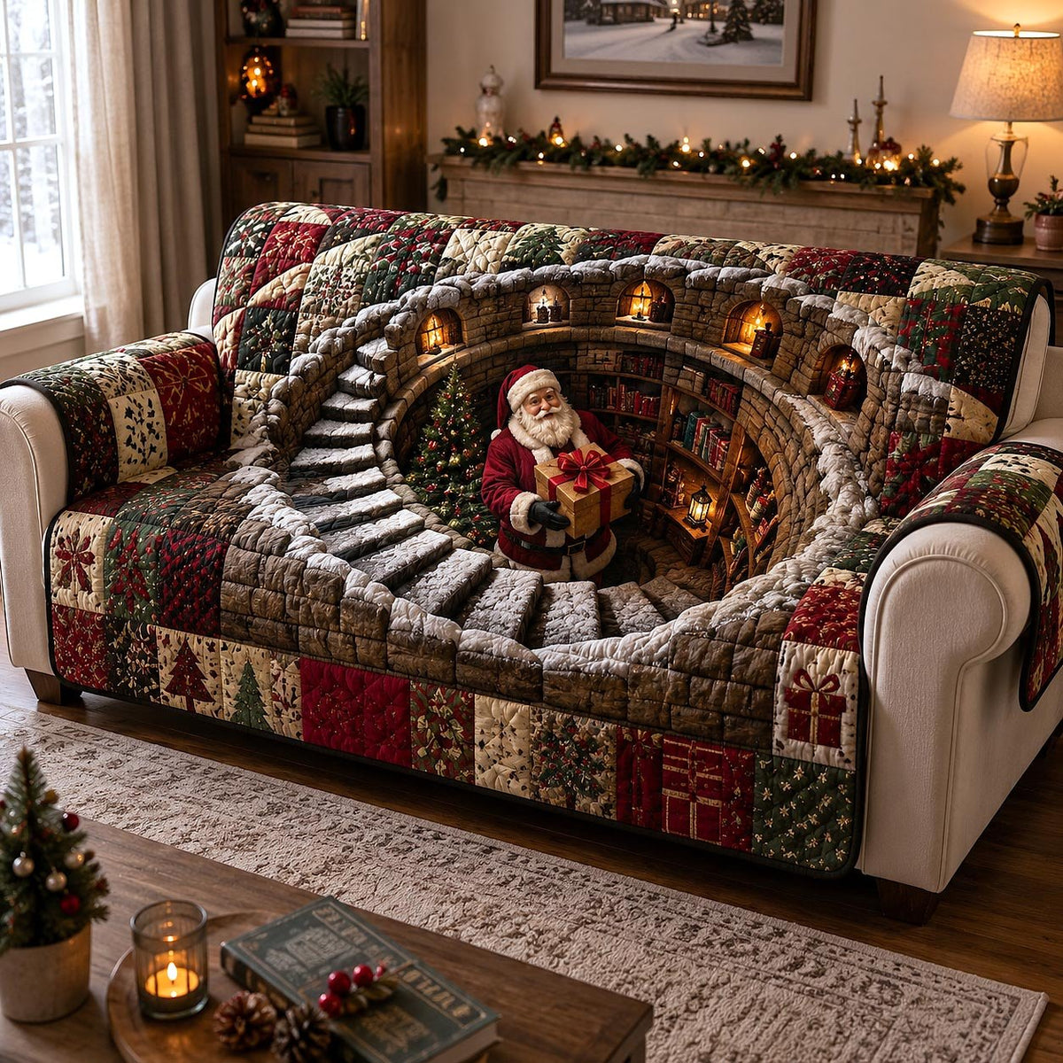 Santa Inside the Stone Well Sofa Cover