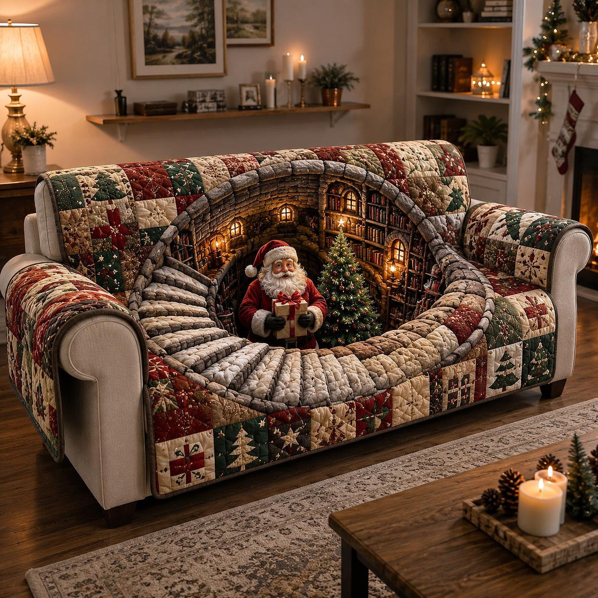 Santa in the Cobblestone Ring Sofa Cover