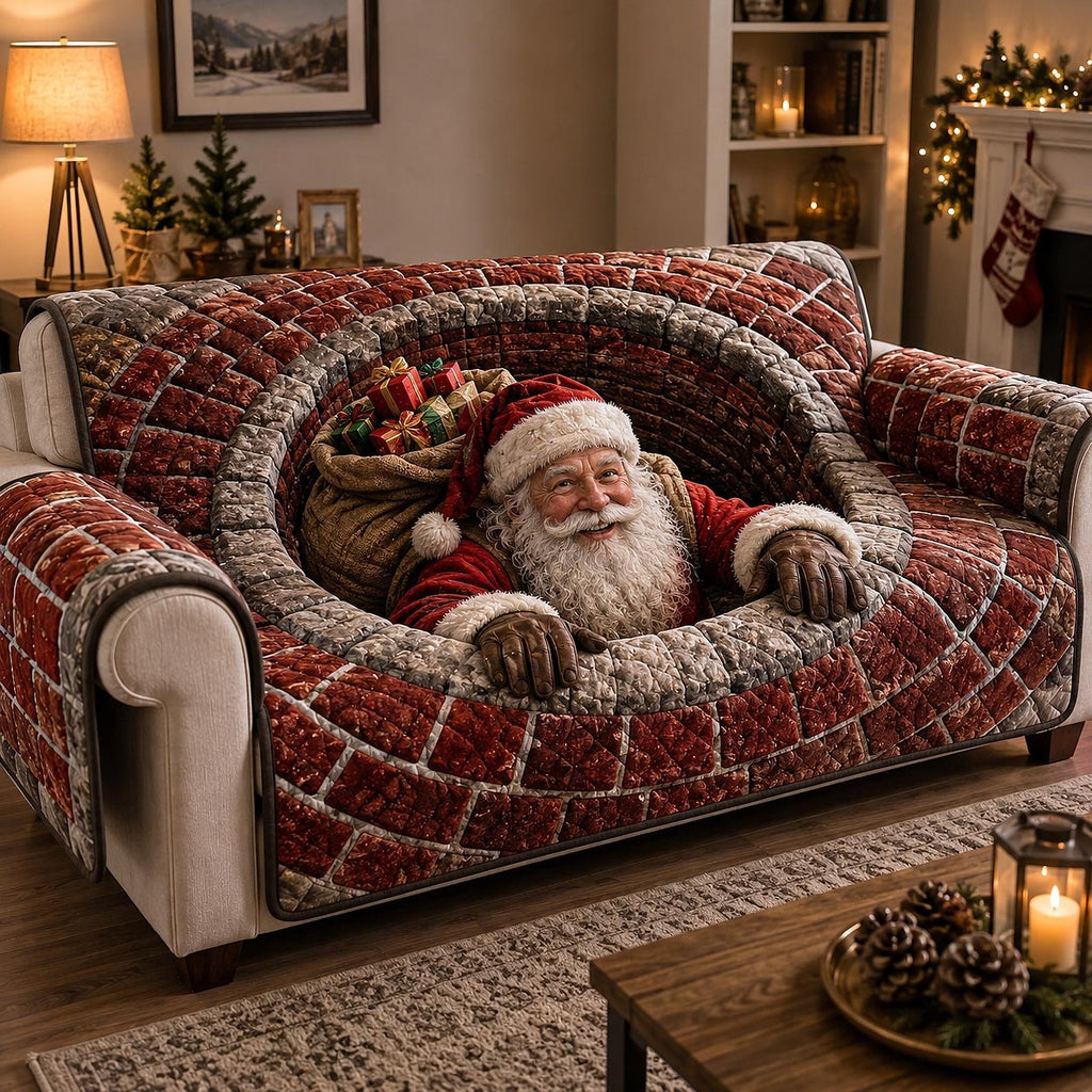 Santa Rising from the Red Brick Circle Sofa Cover