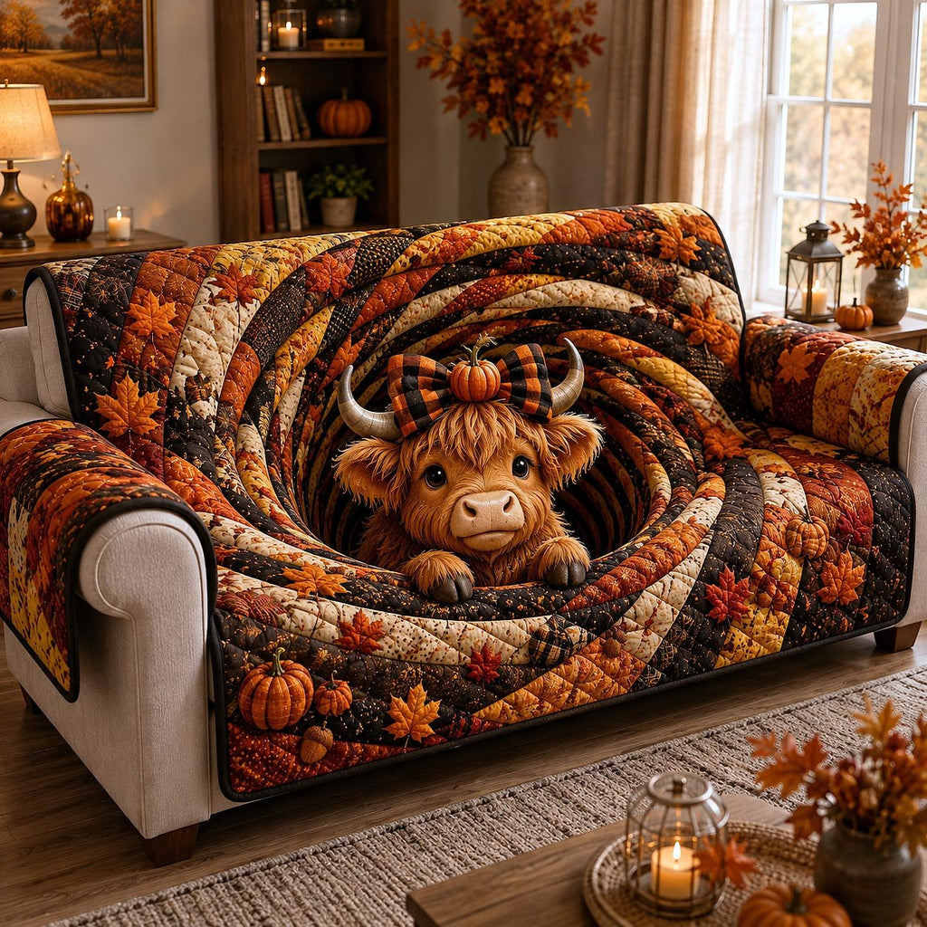 Highland Cow in an Autumn Swirl Sofa Cover