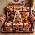 Highland Cows with Pumpkins and Hats Sofa Cover
