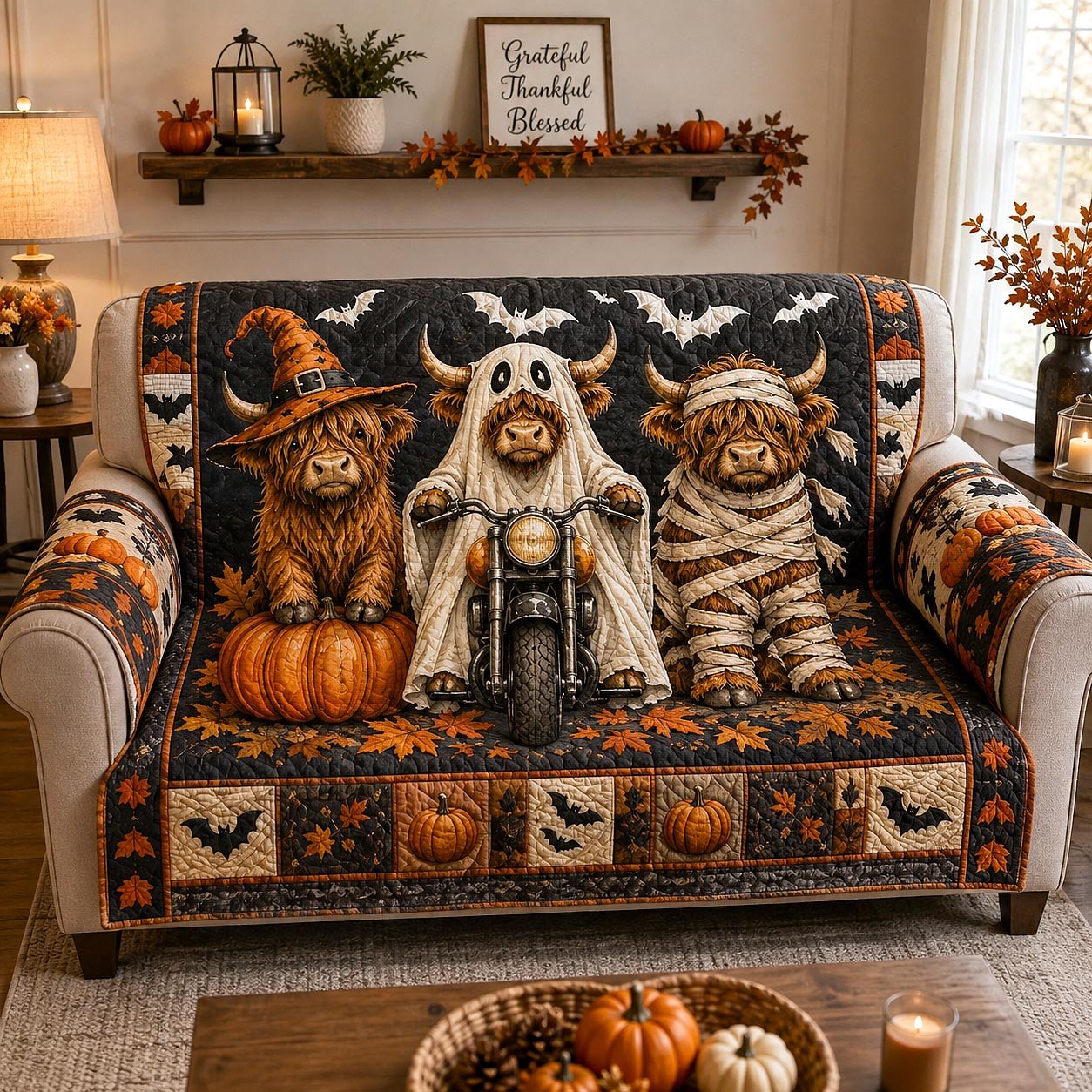 Highland Cows in Halloween Costumes Sofa Cover