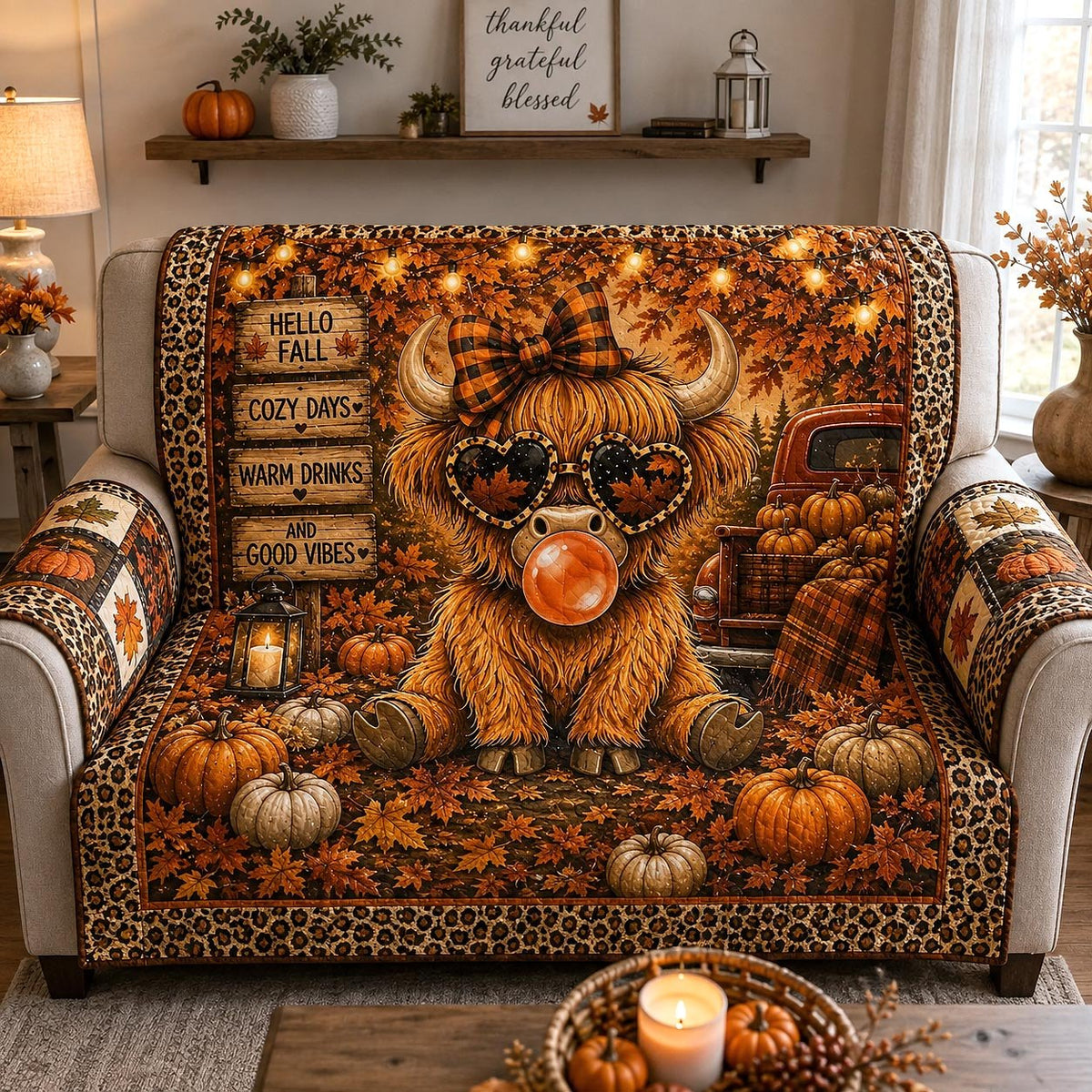 Hello Fall Cozy Days Warm Drinks Sofa Cover