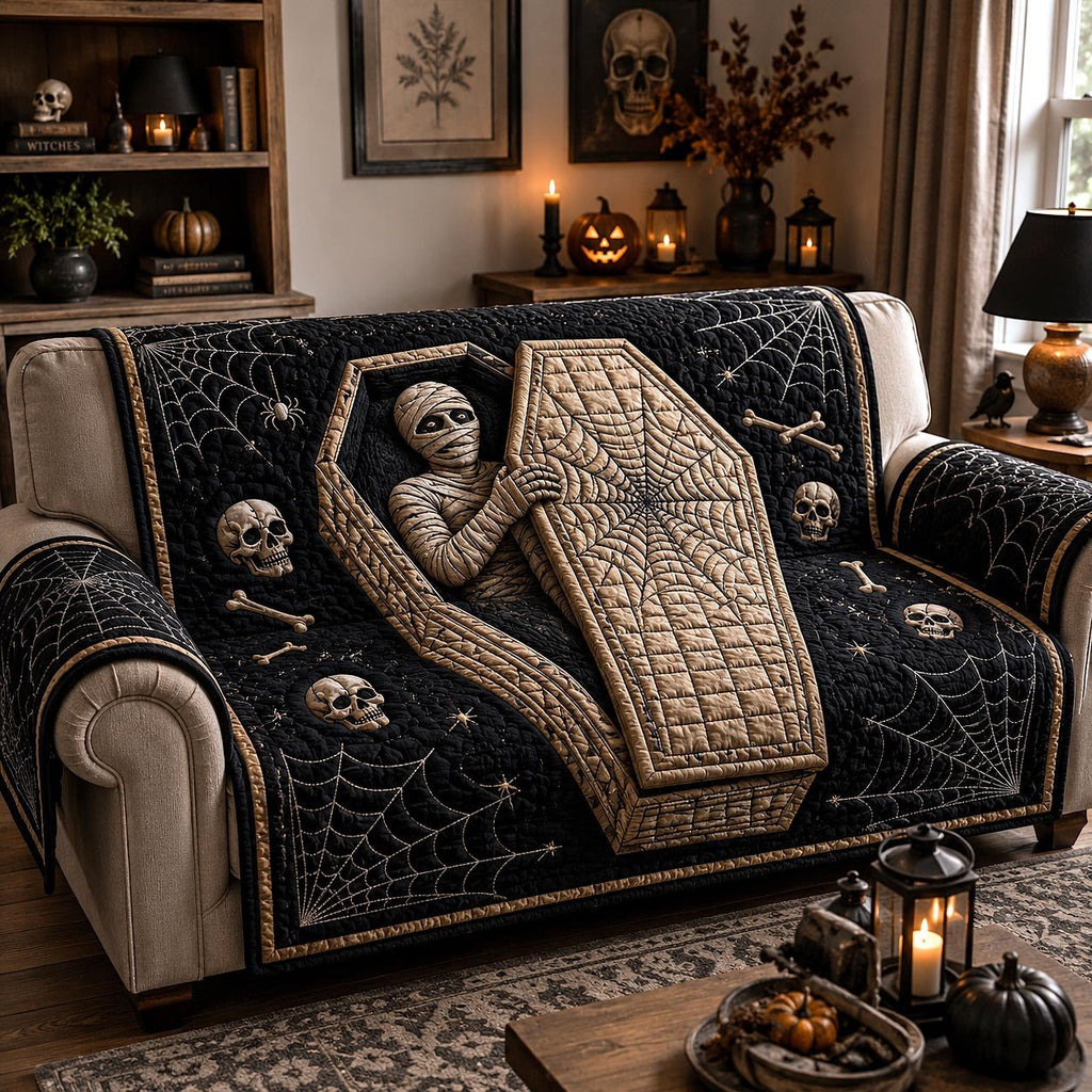 Skeleton in a Cobweb Coffin Sofa Cover