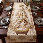 Cream Nativity with Quilted Trees Table Runner