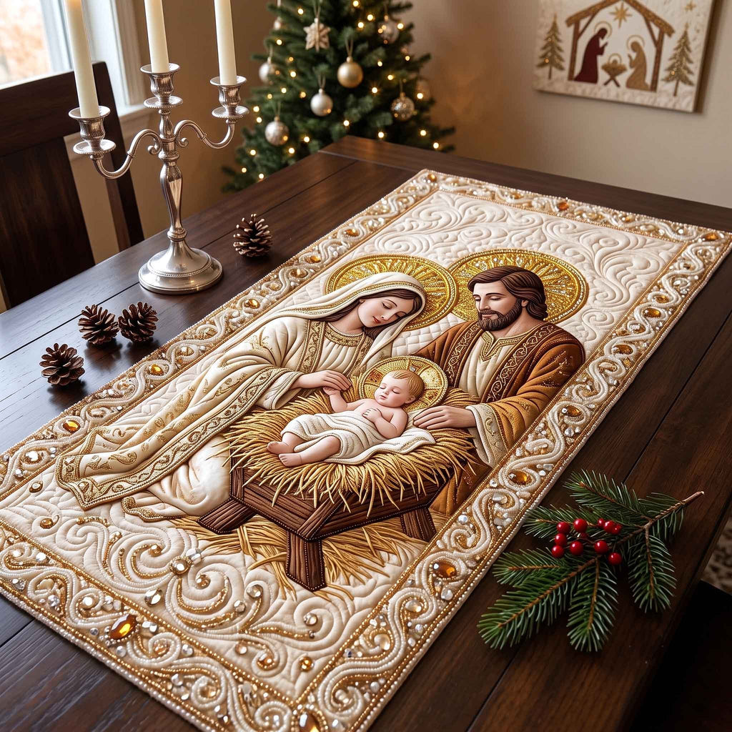 Holy Family in Gold and Cream Table Runner
