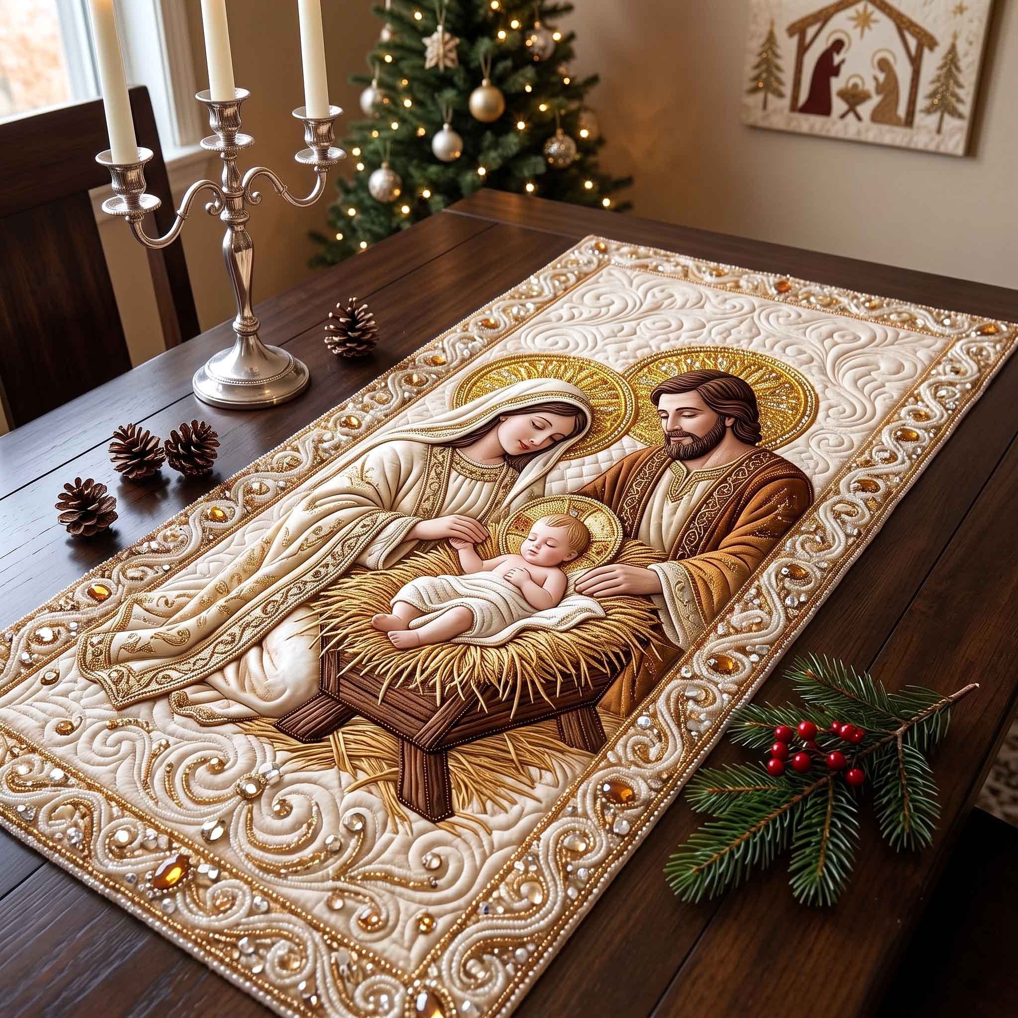 Holy Family in Gold and Cream Table Runner