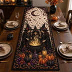 Witch Cauldron with Glowing Pumpkins Table Runner