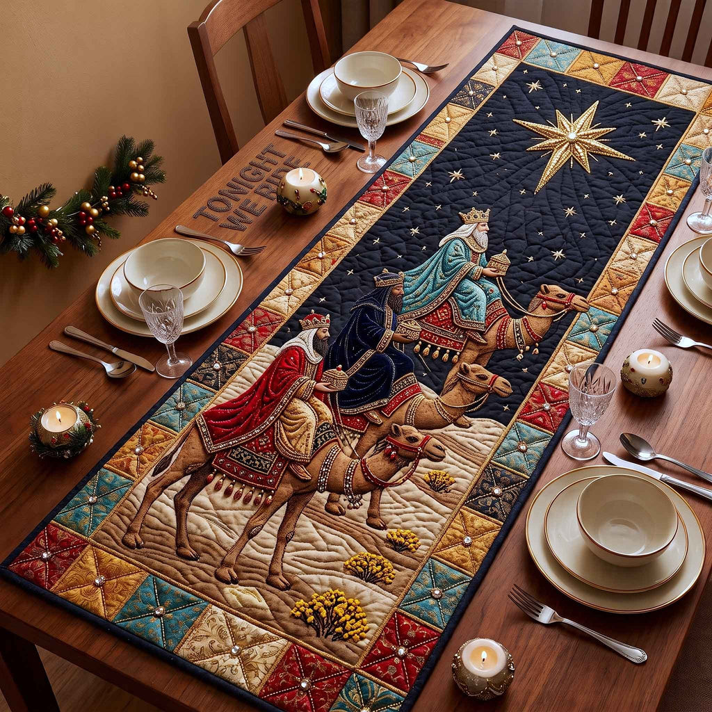 Three Kings Riding Camels at Night Table Runner
