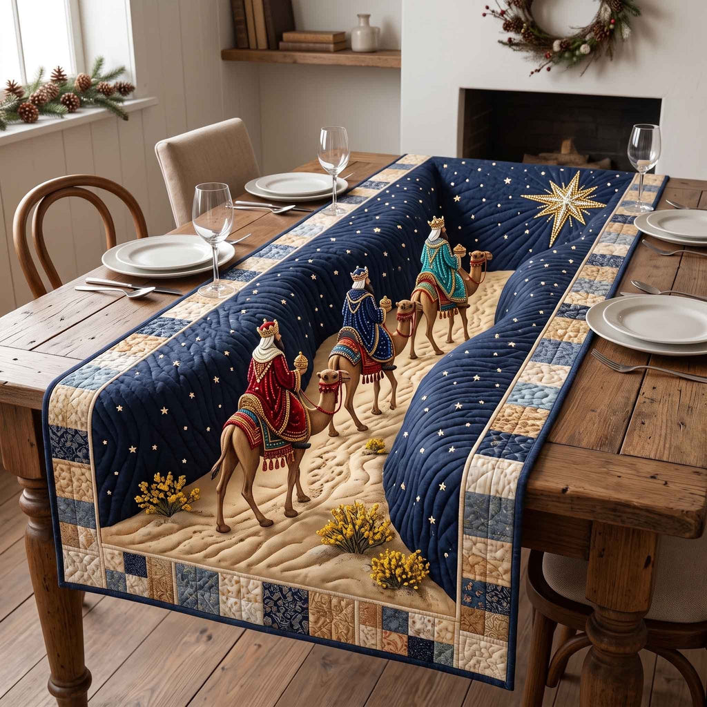 Camel Caravan on Navy Starry Sky Table Runner
