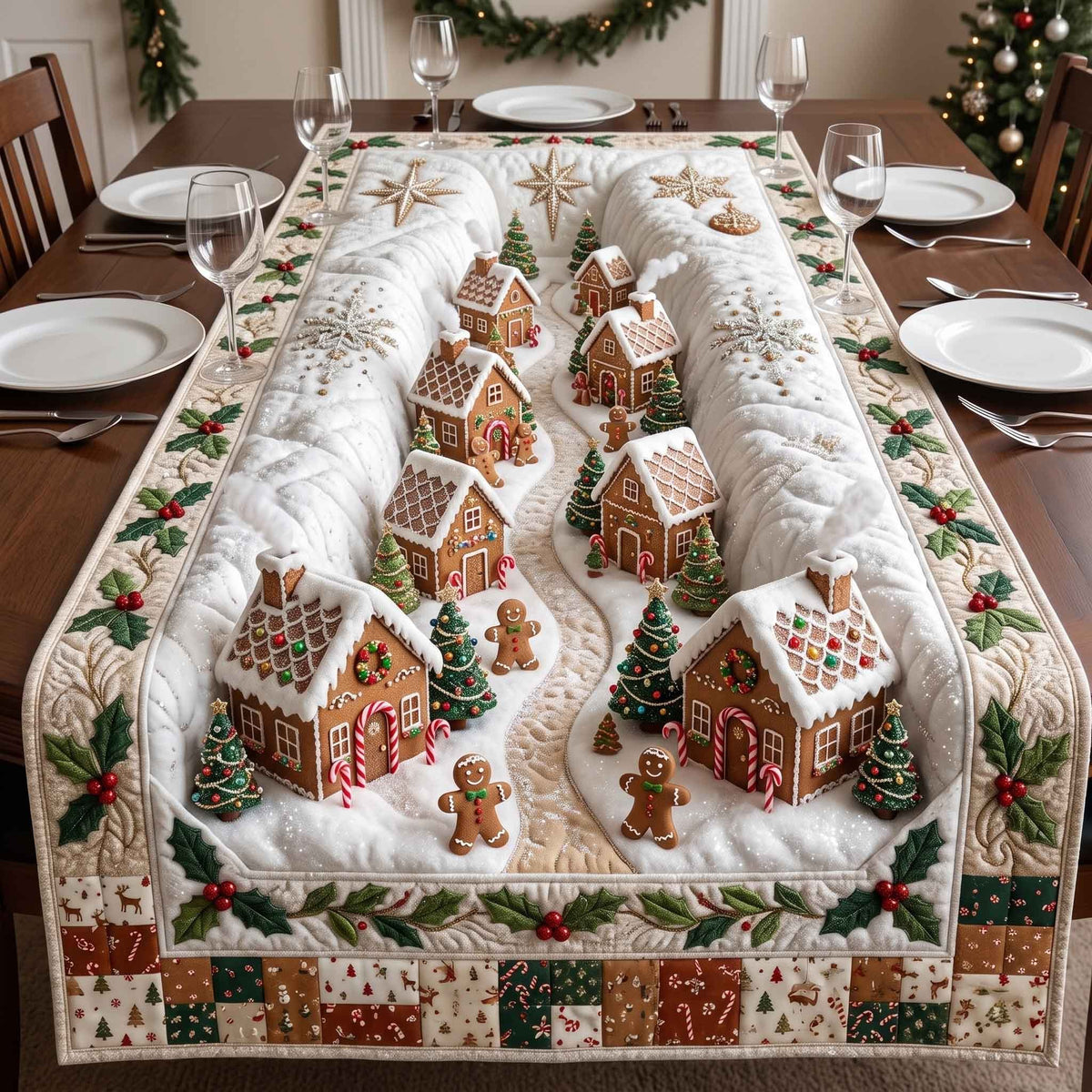 Gingerbread Houses and Gingerbread Men Table Runner