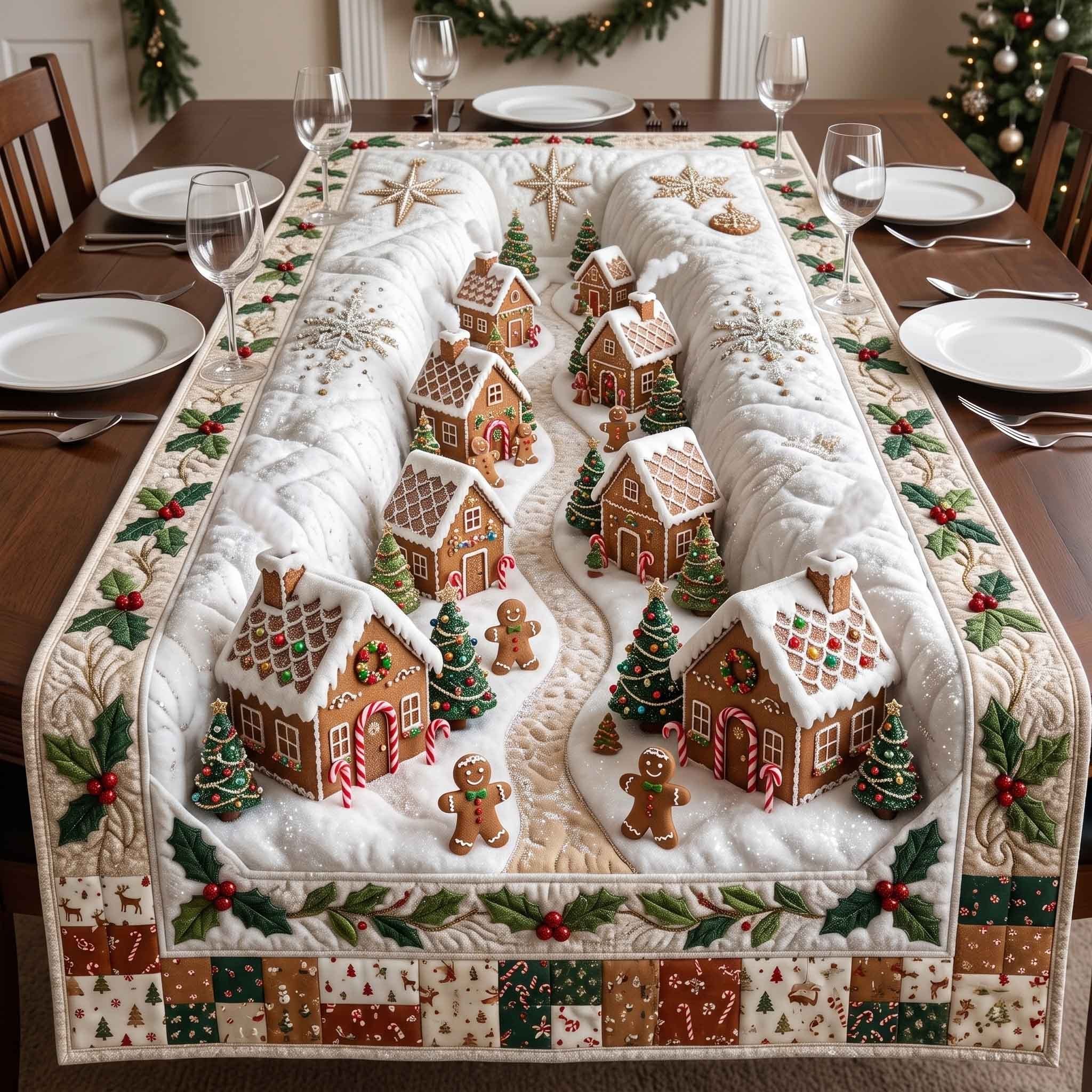 Gingerbread Houses and Gingerbread Men Table Runner
