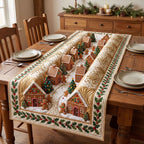 Gingerbread Village with Holly Border Table Runner