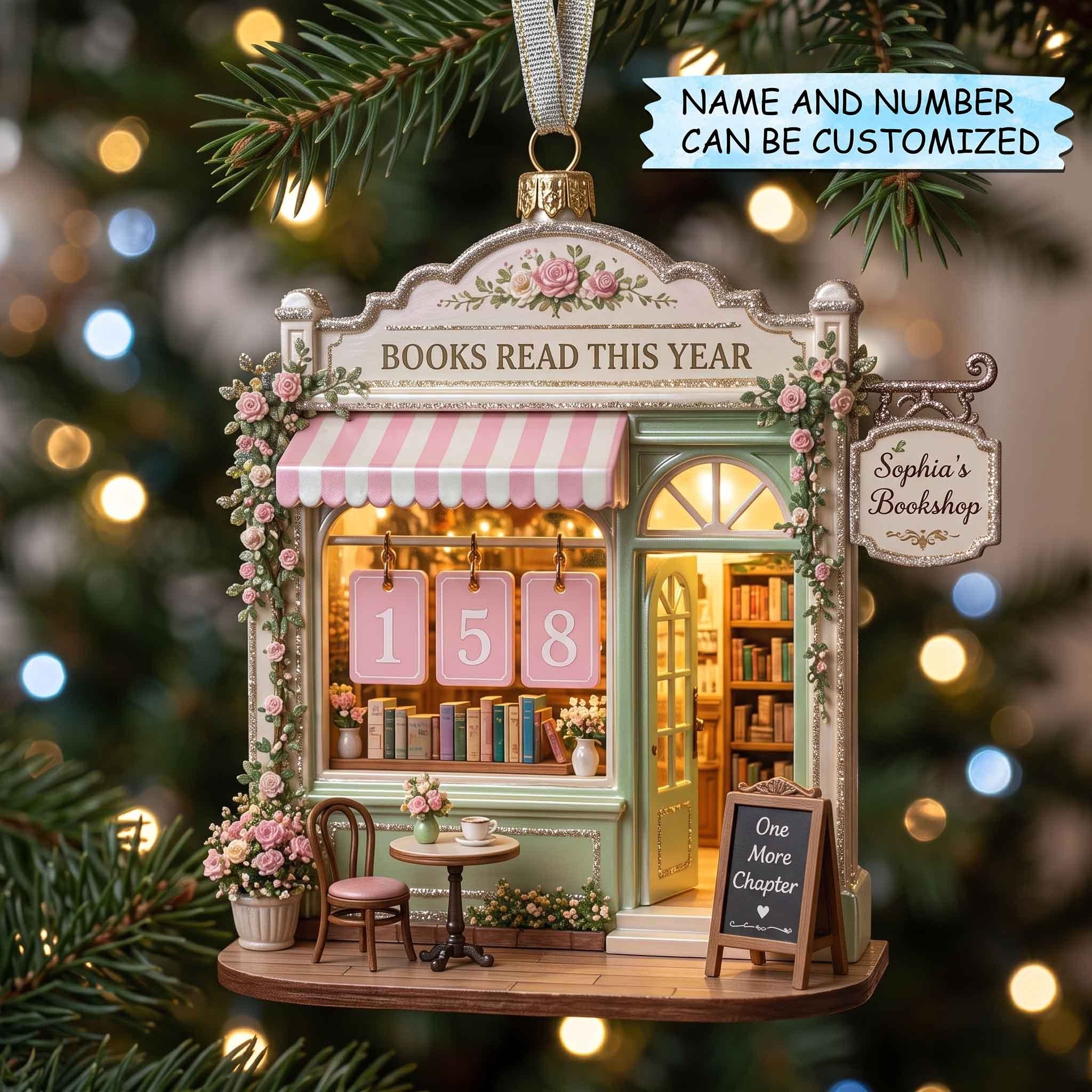 Pink Awning Book Nook Tracker Christmas Ornament