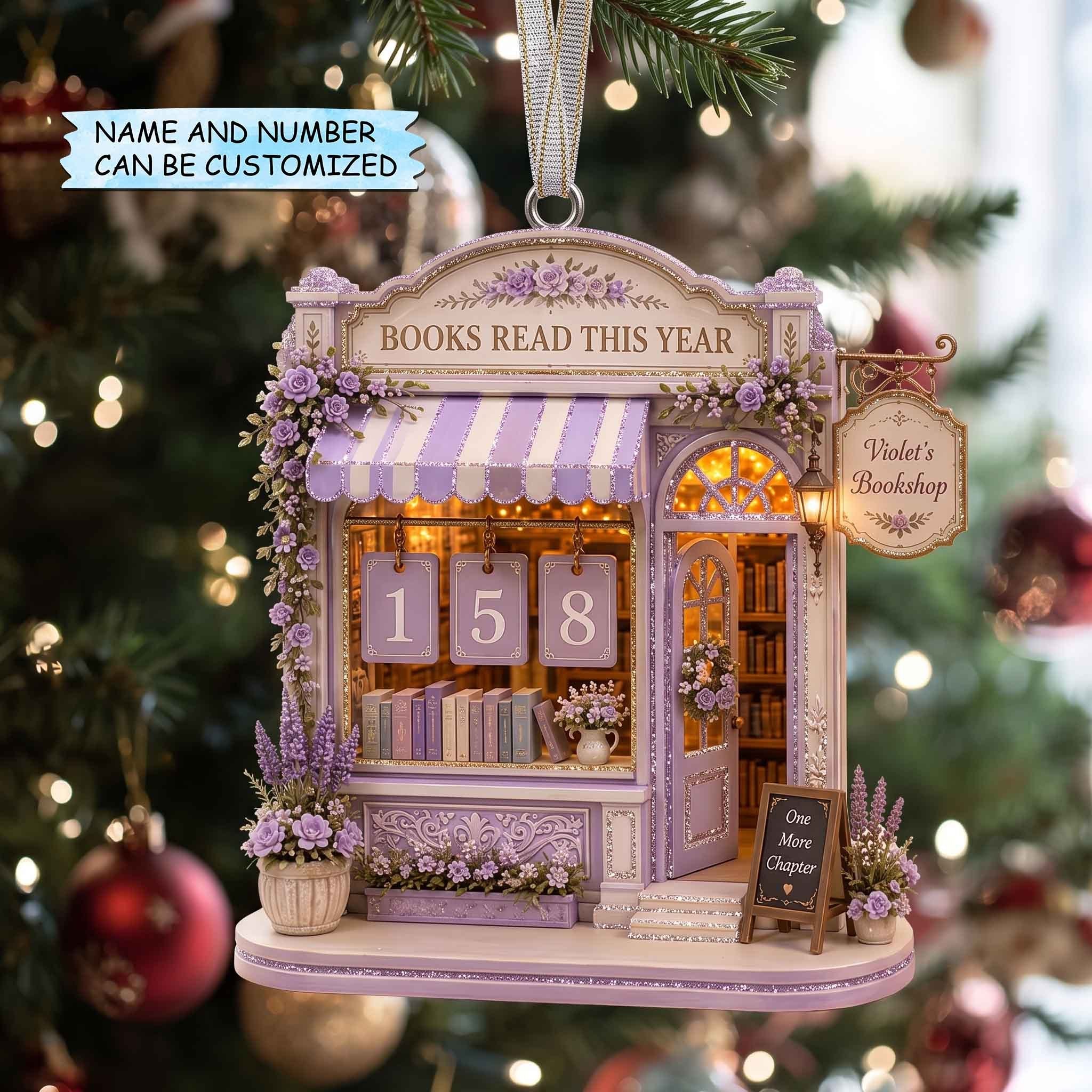 Lavender Bookshop Reading Tracker Christmas Ornament