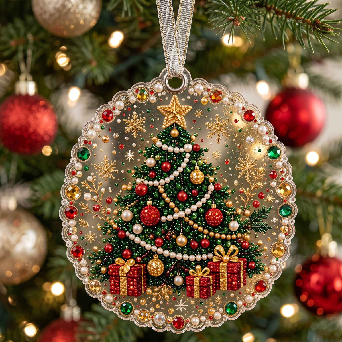 Beaded Christmas Tree Scallop Christmas Ornament