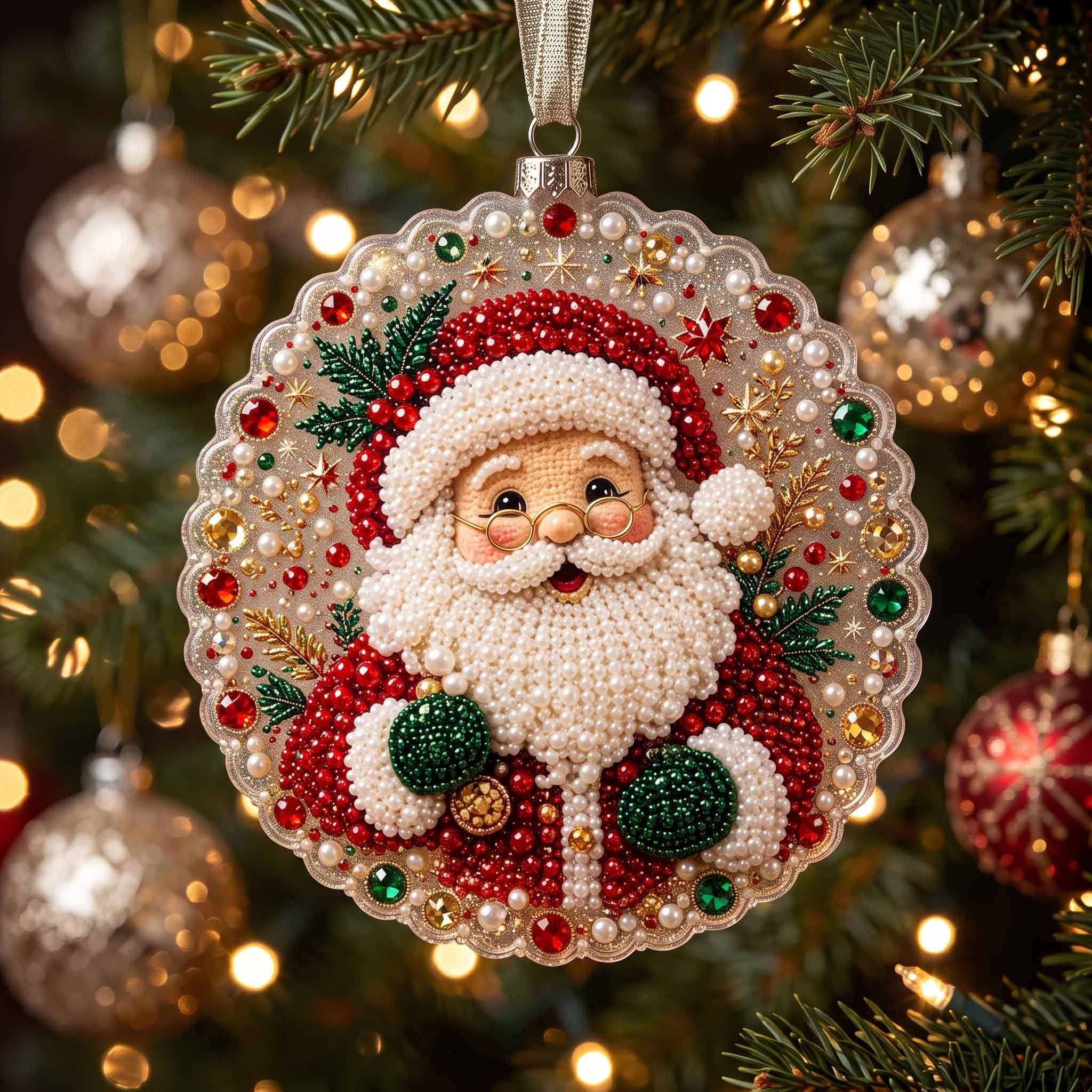 Beaded Santa Scallop Disc Christmas Ornament
