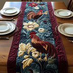Rooster on Teal with Cream Leaves Table Runner