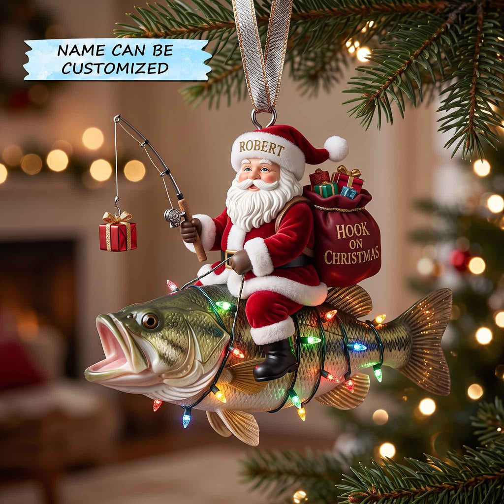 Santa Riding a Bass with Lights Christmas Ornament