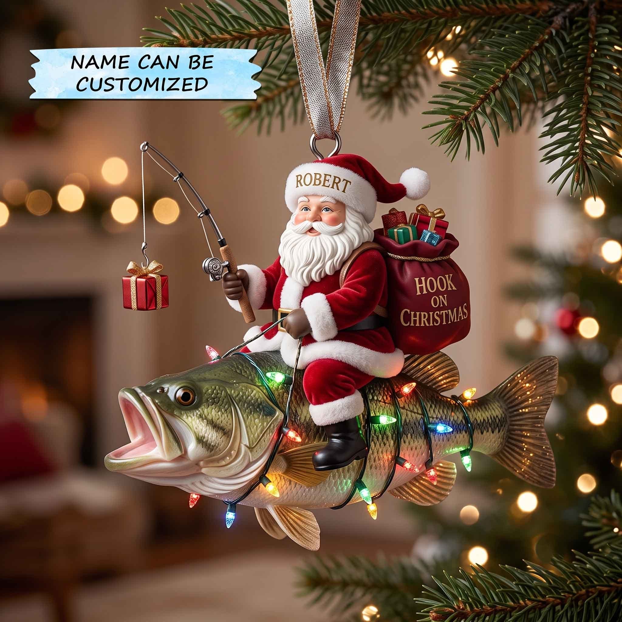 Santa Riding a Bass with Lights Christmas Ornament