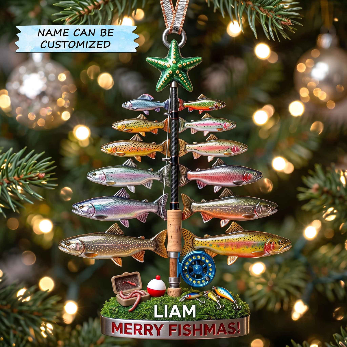 Fishing Rod Tree of Lures Christmas Ornament