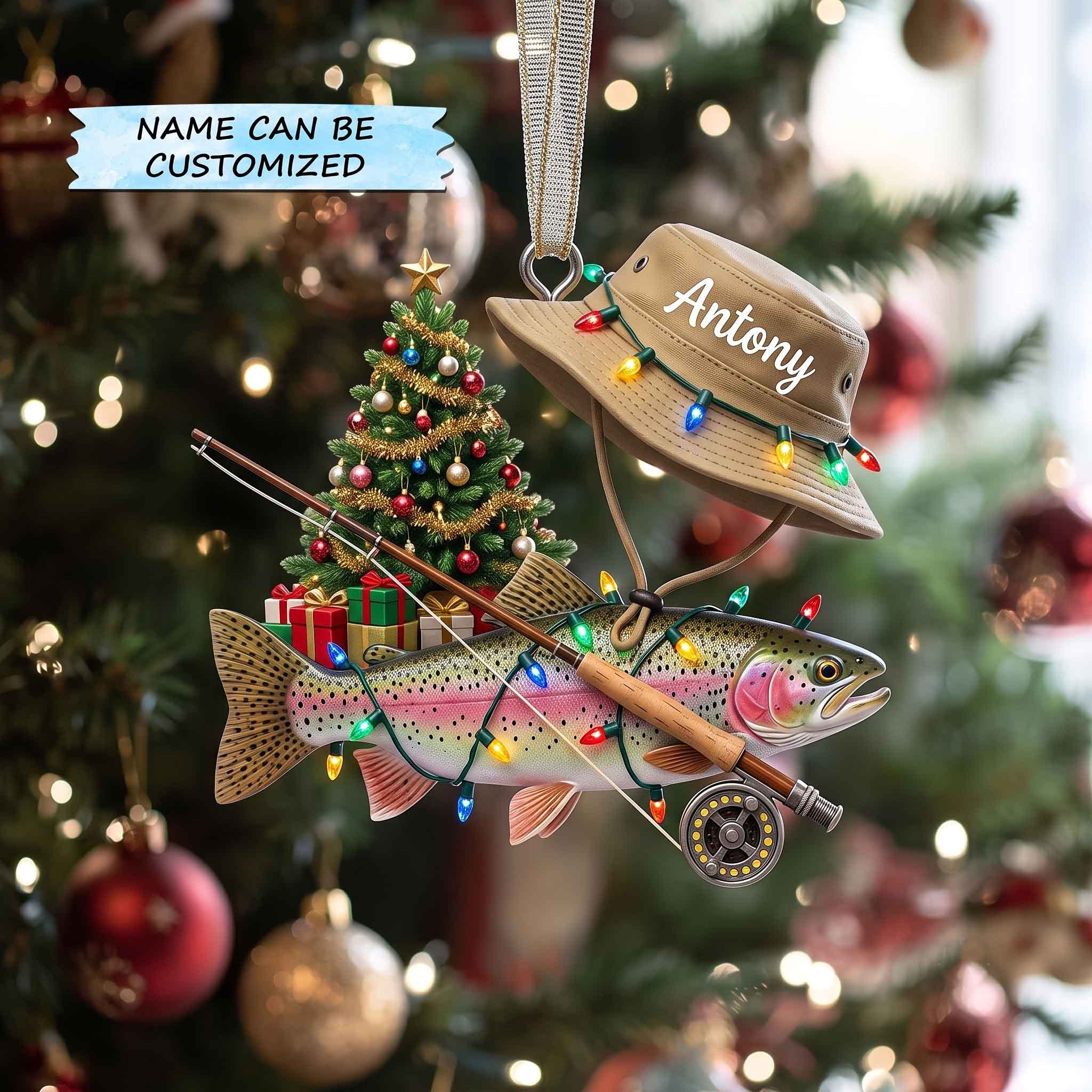 Trout in Lights with a Lucky Hat Christmas Ornament