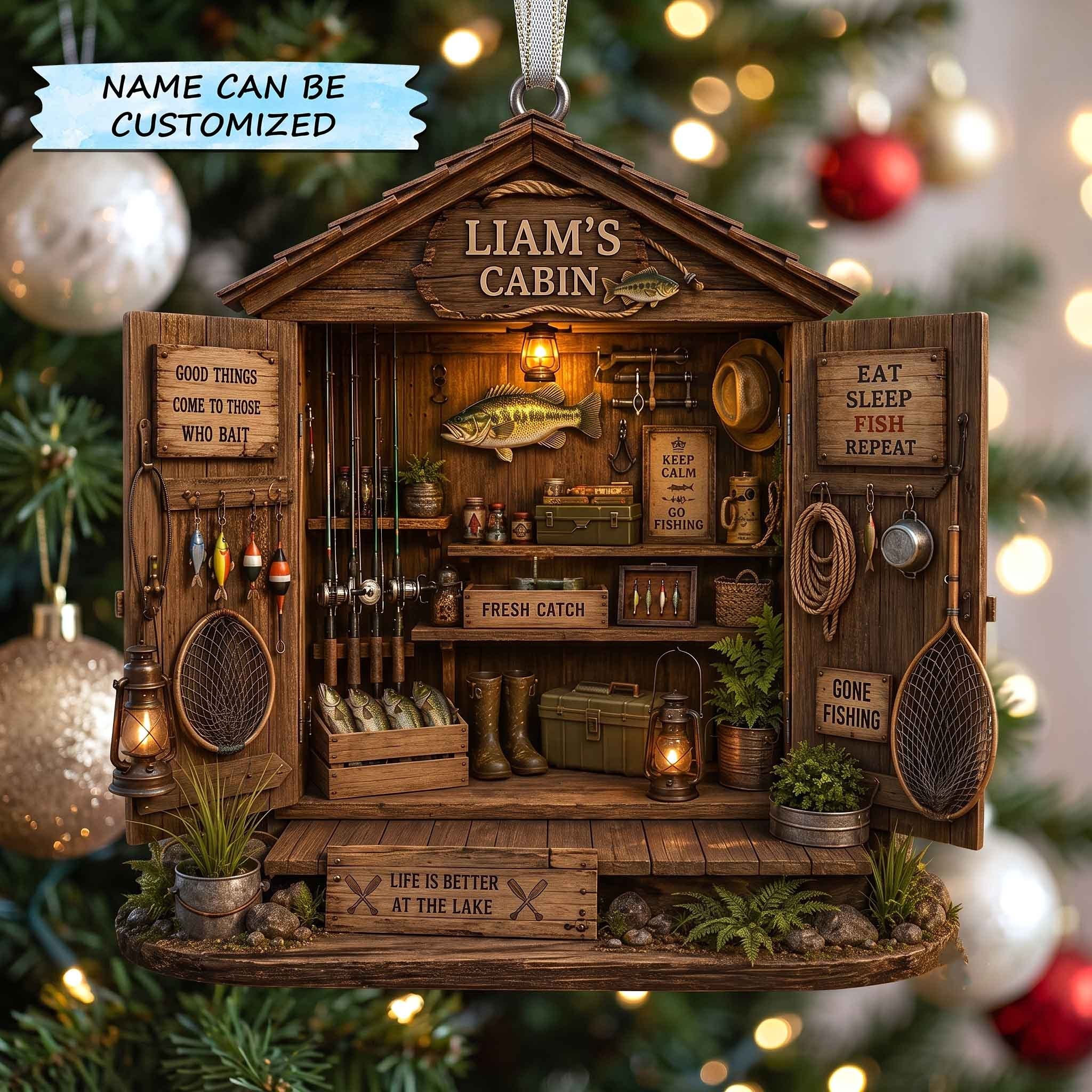 Angler's Cabin Diorama Christmas Ornament