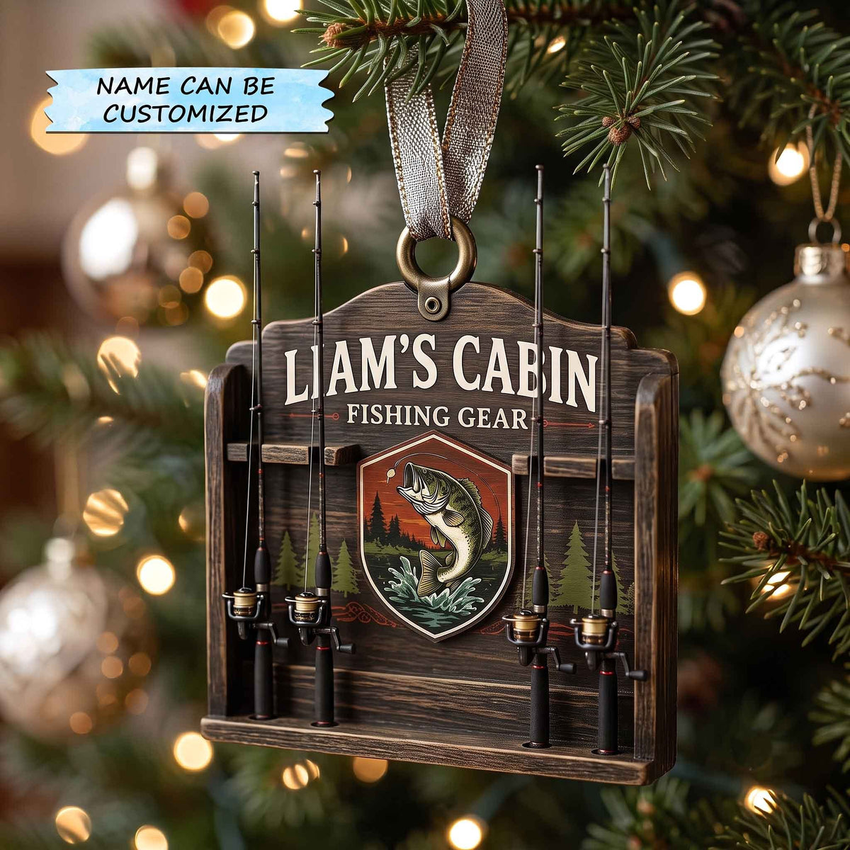 Fishing Gear Rod Rack Sign Christmas Ornament