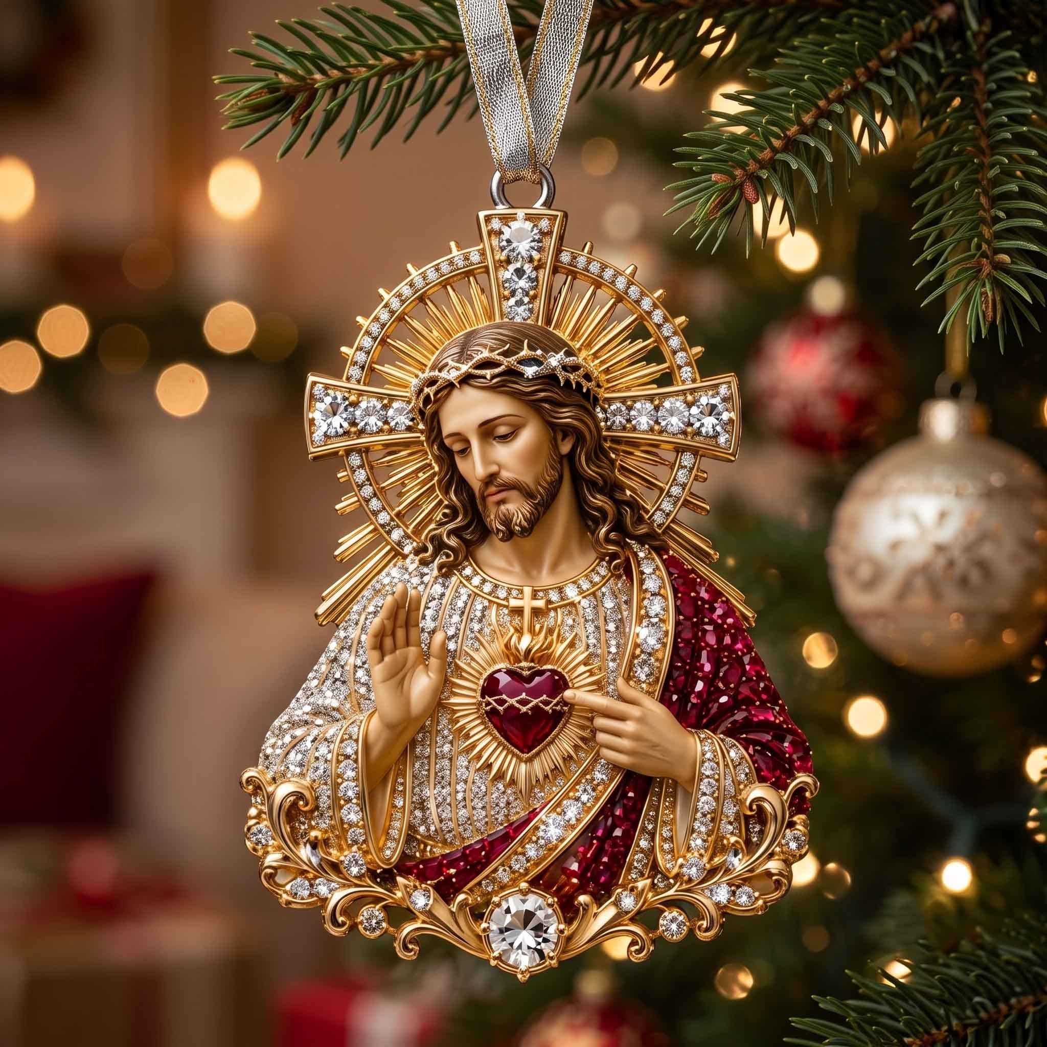 Sacred Heart in Diamante Christmas Ornament
