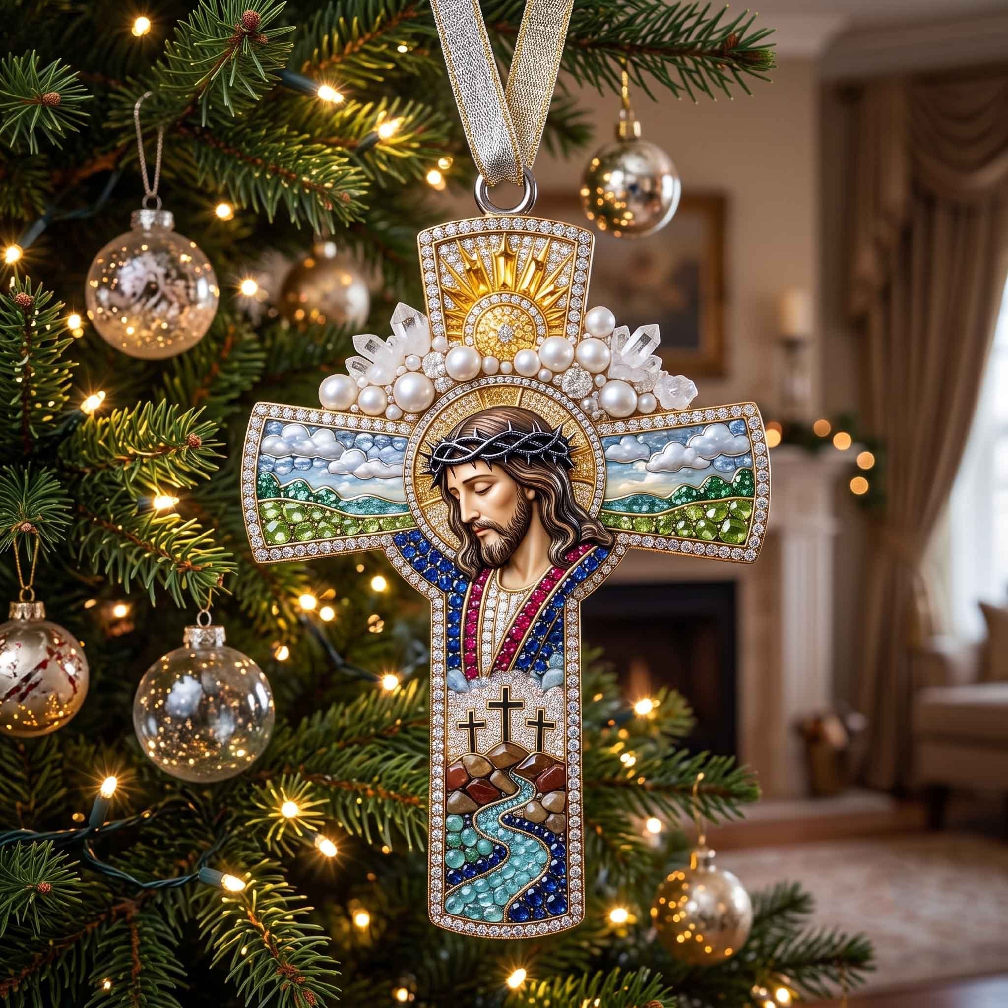 Beaded Cross of Calvary Christmas Ornament