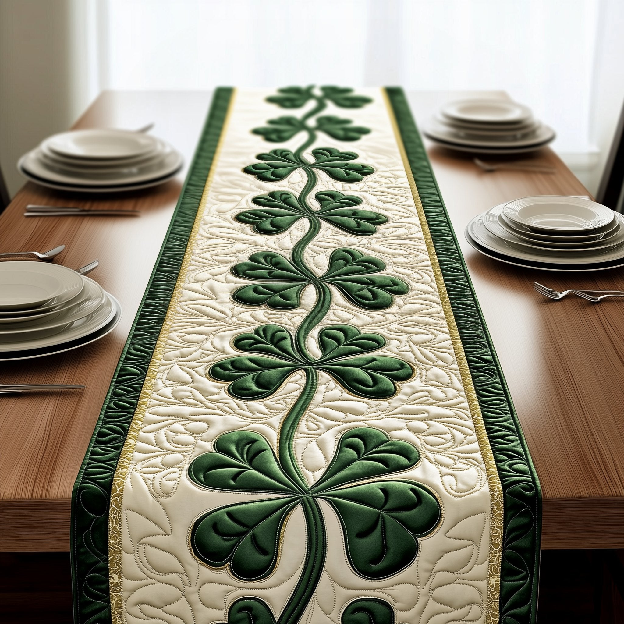 Shamrock Vine on Cream Table Runner
