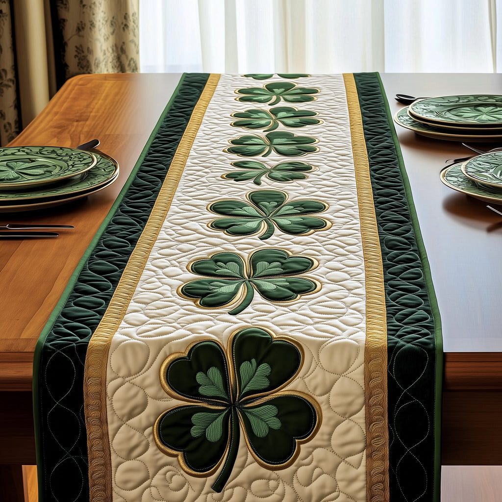 Shamrocks on Cream and Gold Stripes Table Runner