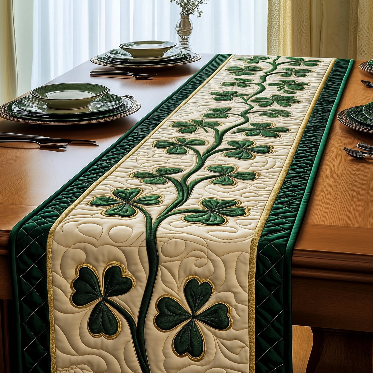 Shamrock Vines with Green Border Table Runner
