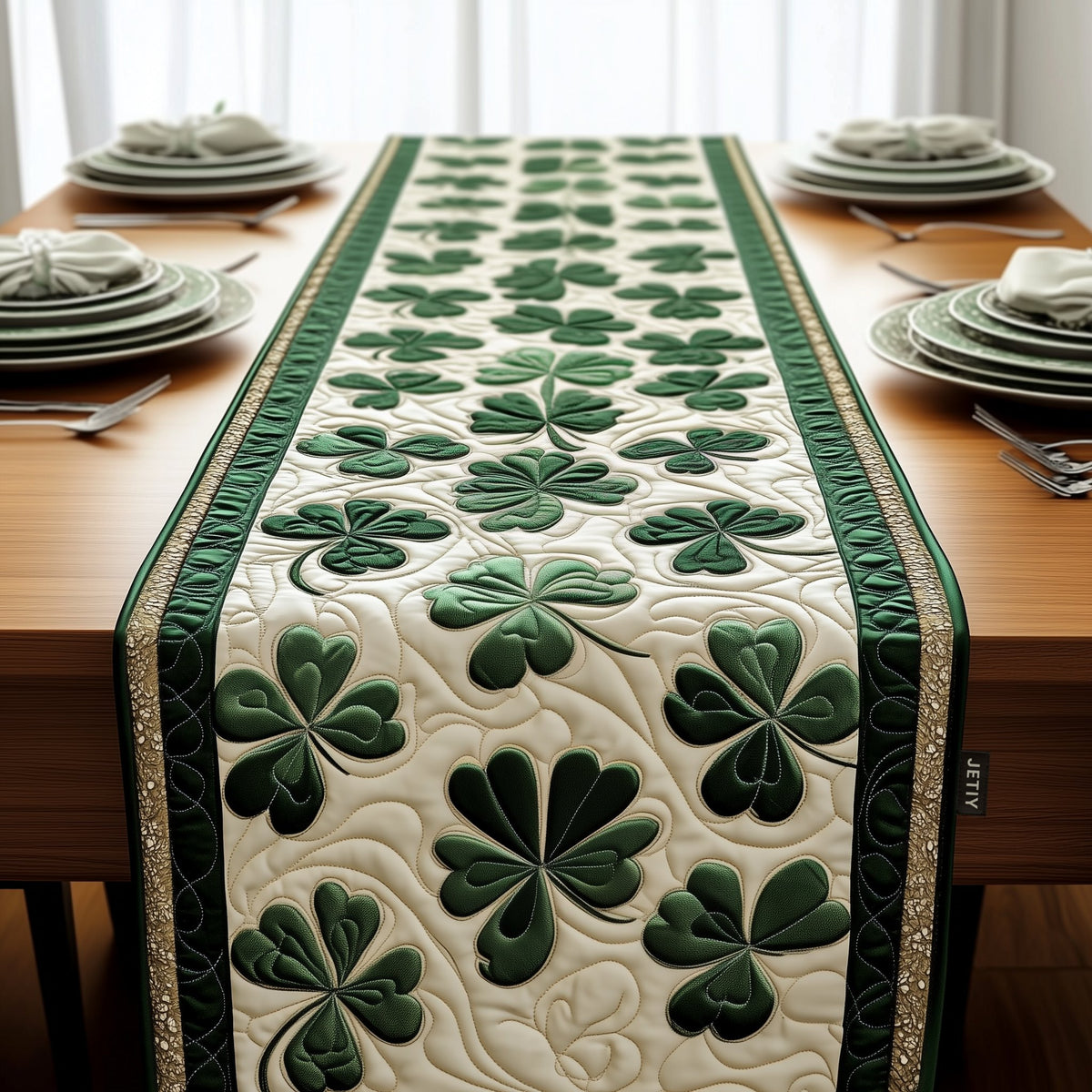 Scattered Shamrocks on Cream Table Runner