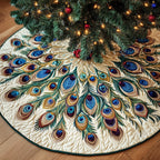Layered Peacock Plumes in Teal Christmas Tree Skirt