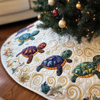 Turtles on White with Gold Swirls Christmas Tree Skirt