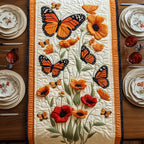 Monarchs with Red Poppies on Cream Table Runner