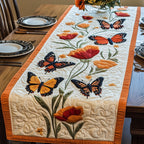 Monarch Butterflies Over Cream Meadow Table Runner