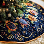 Turtles on Navy with Gold Swirls Christmas Tree Skirt