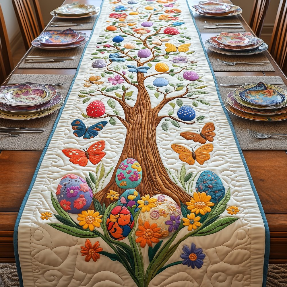 Egg Tree with Spring Blossoms Table Runner