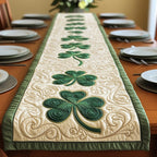 Single Shamrock on Cream Panel Table Runner