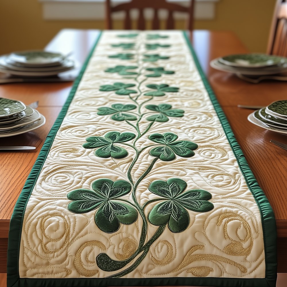 Shamrock Vine on Ivory Table Runner